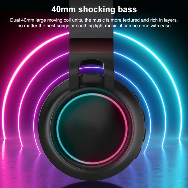 Auriculares Bluetooth 5.0 coloridos com LED, dobráveis, estéreo HiFi sem fios, com microfone, suporte para cartão TF e entrada AUX 3,5 mm