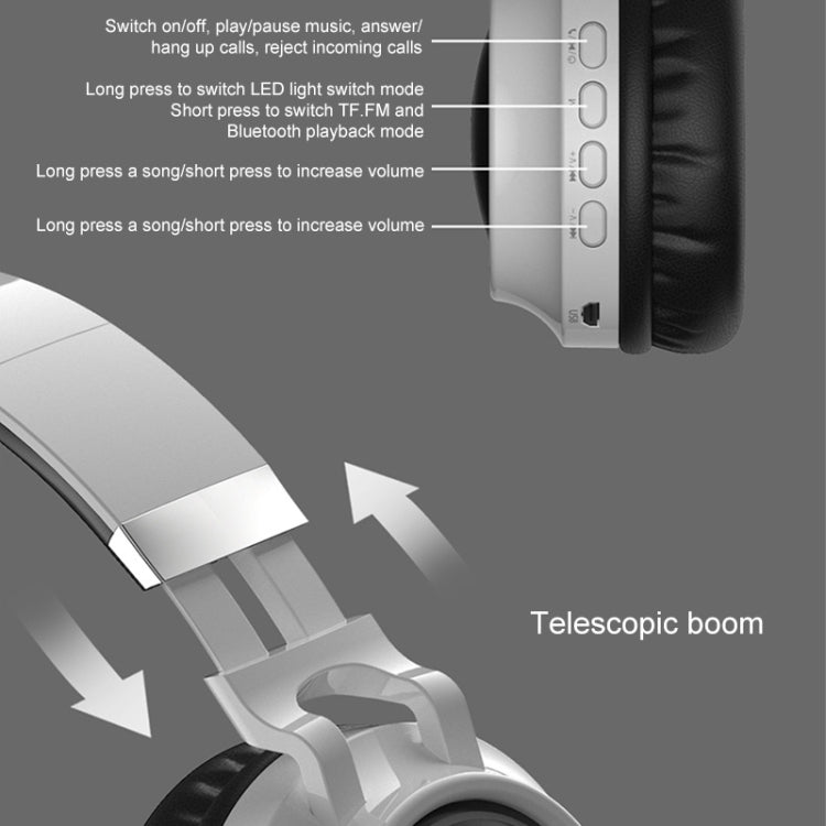 Auriculares Bluetooth 5.0 coloridos com LED, dobráveis, estéreo HiFi sem fios, com microfone, suporte para cartão TF e entrada AUX 3,5 mm