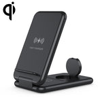 Estação de Carregamento Sem Fios Rápido Qi Dobrável 3 em 1 15W com Suporte para Telemóveis iPhone, iWatch e AirPods