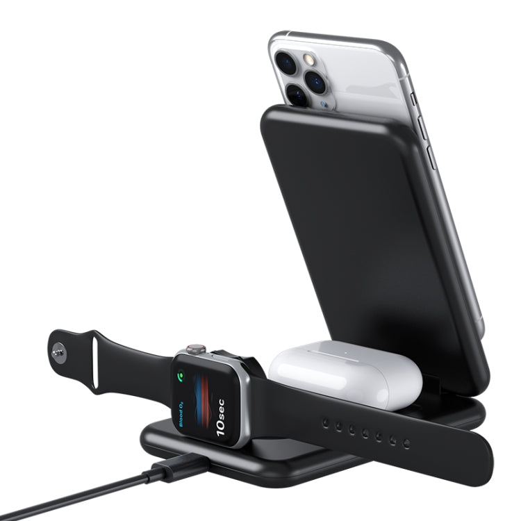 Estação de Carregamento Sem Fios Rápido Qi Dobrável 3 em 1 15W com Suporte para Telemóveis iPhone, iWatch e AirPods