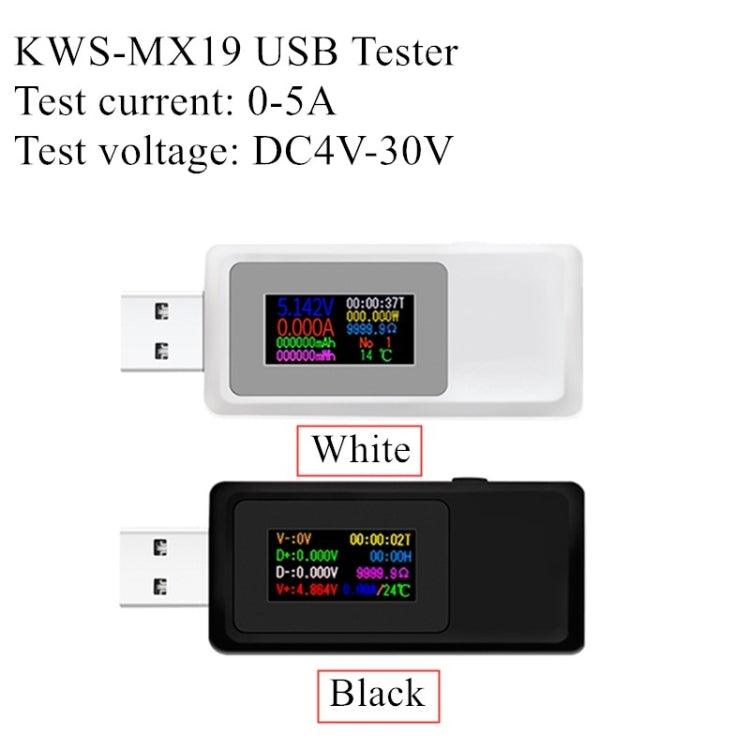 Testador USB Keweisi KWS-MX19 DC 4V-30V 0-5A detector de corrente e tensão, KWS-MX19
