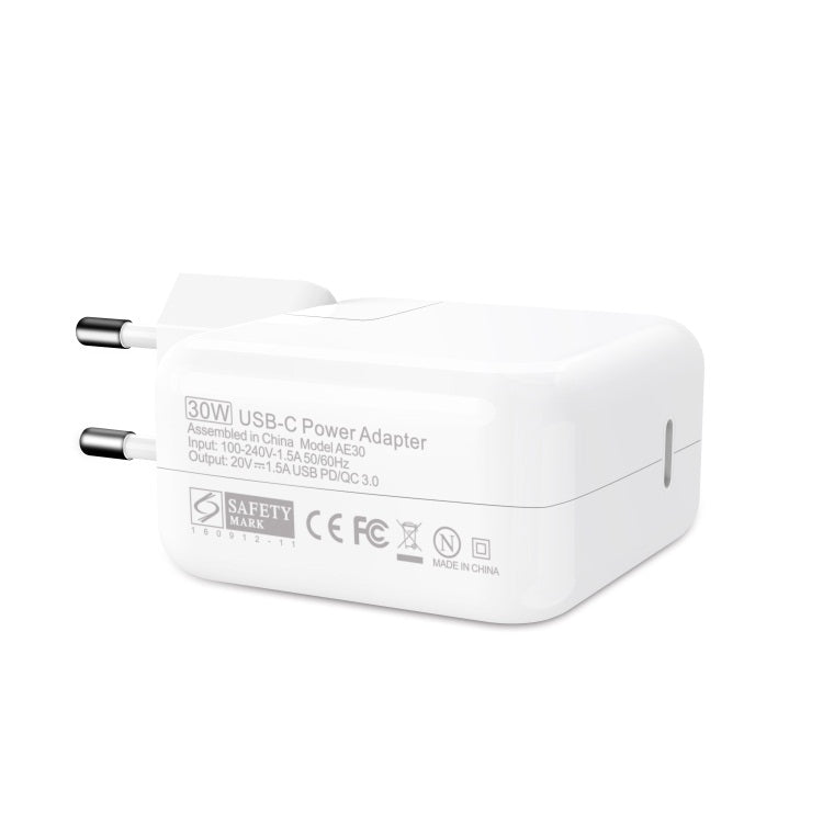 Adaptador de Energia Portátil para Portátil 30W USB-C / Tipo-C com Cabo de Carregamento USB-C / Tipo-C 1,8m, Ficha US 30W, Ficha UE 30W, Ficha UK 30W, Ficha AU 30W