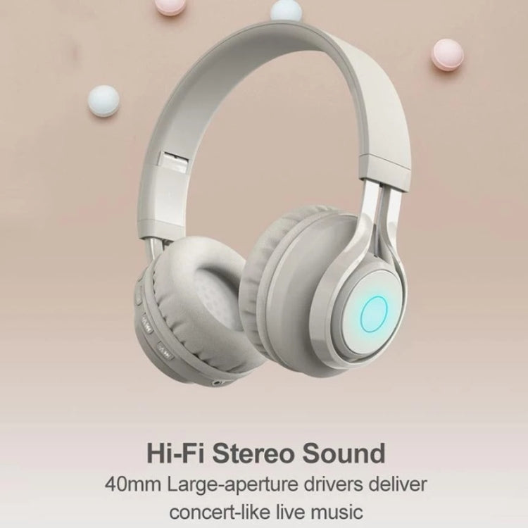 Auricular sem fios BT06C para crianças, Bluetooth 5.0, com microfone, luz LED, suporte para entrada AUX
