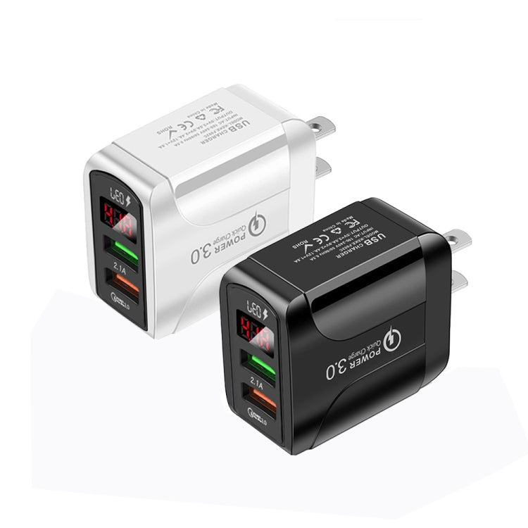 F002C QC3.0 USB + USB 2.0 Fast Charger with LED Digital Display for Mobile Phones and Tablets, US Plug, US Plug