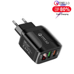 Carregador Rápido F002C QC3.0 USB + USB 2.0 com Ecrã Digital LED para Telemóveis e Tablets, Ficha UE