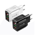 Carregador Rápido F002C QC3.0 USB + USB 2.0 com Ecrã Digital LED para Telemóveis e Tablets, Ficha UE