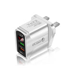 Carregador Rápido F002C QC3.0 USB + USB 2.0 com Ecrã Digital LED para Telemóveis e Tablets, Ficha Reino Unido