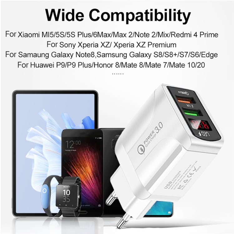 Carregador Rápido F002C QC3.0 USB + USB 2.0 com Ecrã Digital LED para Telemóveis e Tablets, Ficha Reino Unido