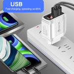 Carregador Rápido F002C QC3.0 USB + USB 2.0 com Ecrã Digital LED para Telemóveis e Tablets, Ficha Reino Unido