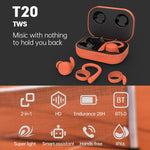Auriculares Desportivos Sem Fios Bluetooth T20 TWS com Ganchos, Caixa de Carregamento, Impermeáveis IPX6 e Cancelamento de Ruído