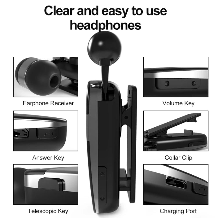 Auricular Estéreo Sem Fios Bluetooth K53 com Vibração para Lembrete de Chamadas, Clipe para Uso, Driver Auriculares para Telemóvel