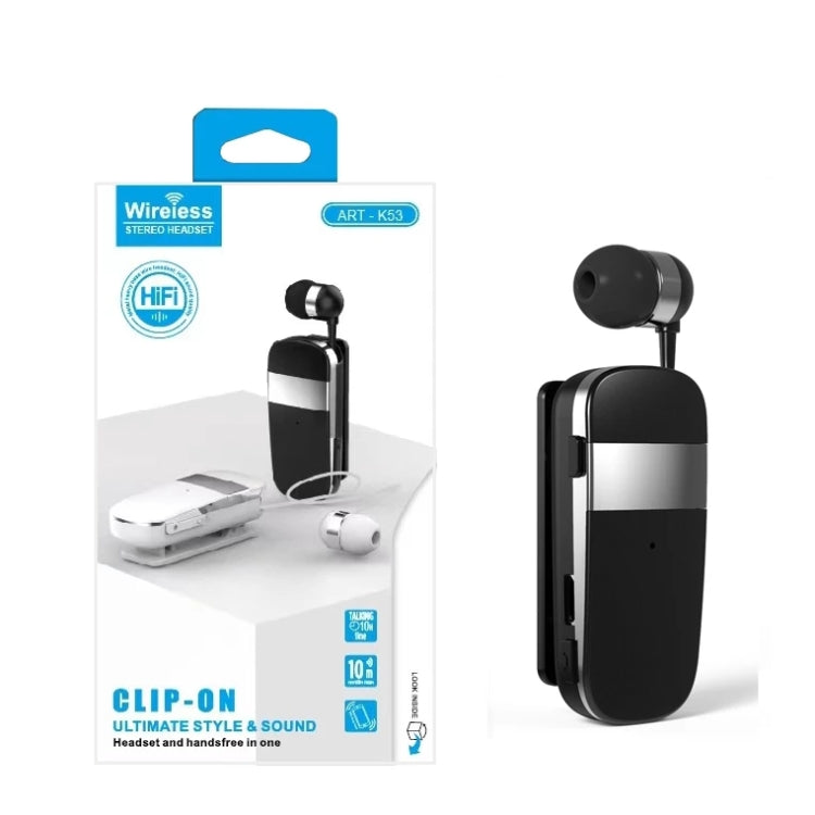 Auricular Estéreo Sem Fios Bluetooth K53 com Vibração para Lembrete de Chamadas, Clipe para Uso, Driver Auriculares para Telemóvel
