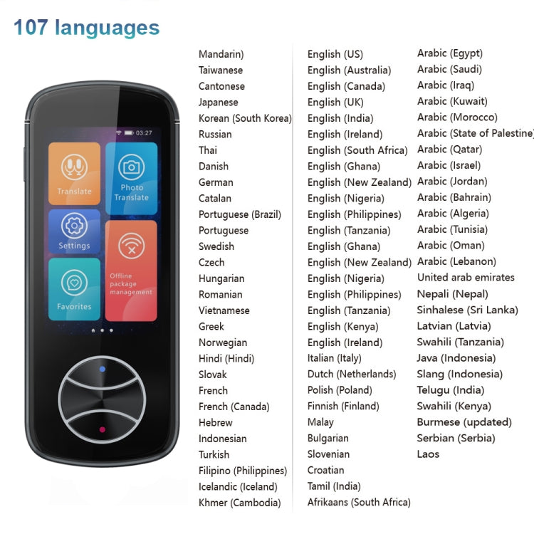 V10 Tradutor Inteligente com Ecrã Tátil de 3,0 polegadas, 107 Línguas com Tradução Offline / Tradução por Foto