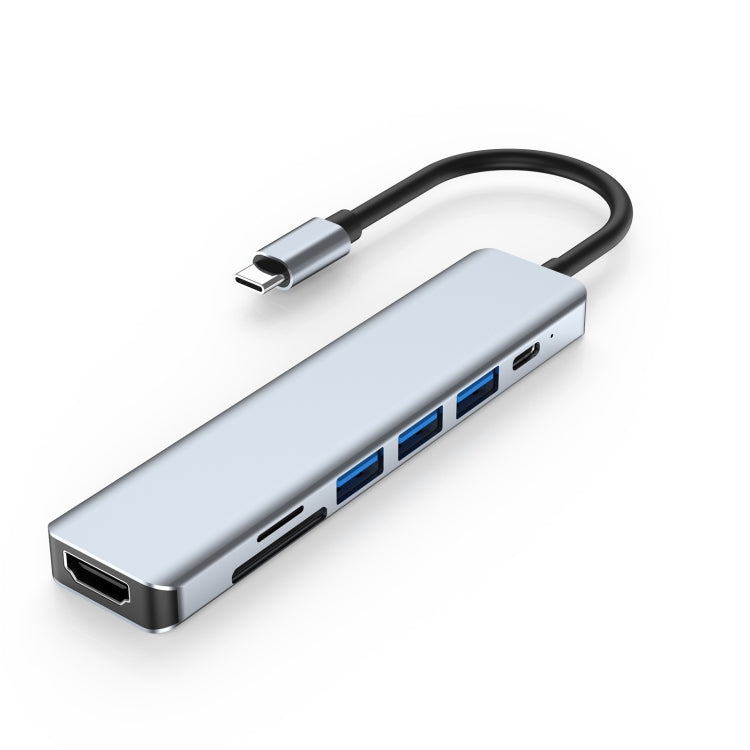 Estação de Acoplamento HUB 7 em 1 HDMI+SD/TF+USB2.0x2+USB3.0+PD para Tipo-C, Estação 7 em 1