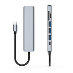 Estação de Acoplamento HUB 7 em 1 HDMI+SD/TF+USB2.0x2+USB3.0+PD para Tipo-C, Estação 7 em 1