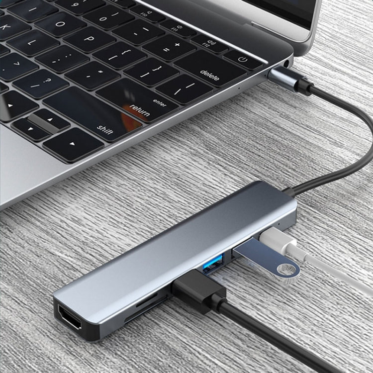 Estação de Acoplamento HUB 7 em 1 HDMI+SD/TF+USB2.0x2+USB3.0+PD para Tipo-C, Estação 7 em 1