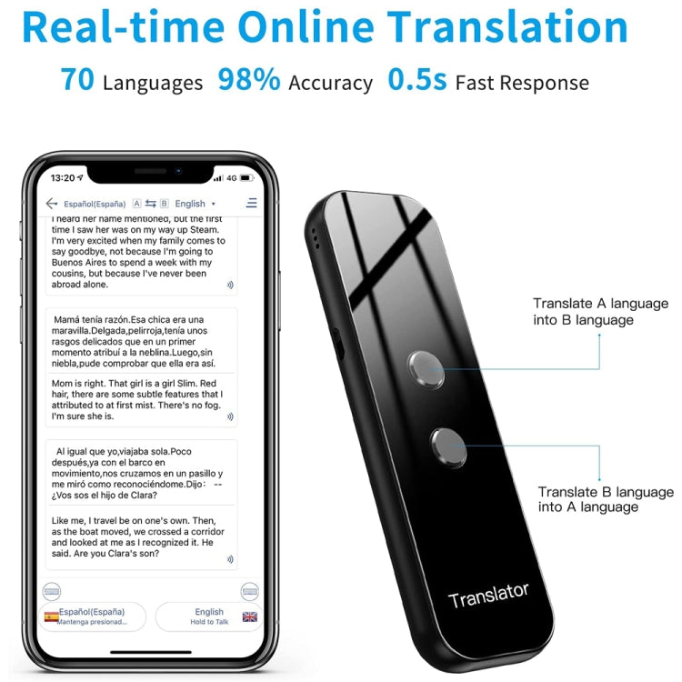 G6 Tradutor de Voz Portátil Instantâneo em Tempo Real Tradutor Multilíngue Assistente Pessoal de Viagem, G6 Cinzento, G6 Preto