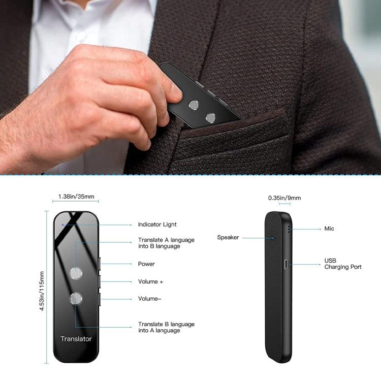 G6 Tradutor de Voz Portátil Instantâneo em Tempo Real Tradutor Multilíngue Assistente Pessoal de Viagem, G6 Cinzento, G6 Preto