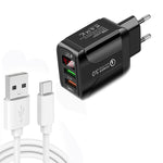 Carregador Rápido F002C QC3.0 USB + USB 2.0 com Ecrã Digital LED e Cabo de Dados USB para Type-C, Ficha UE + Cabo Type-C
