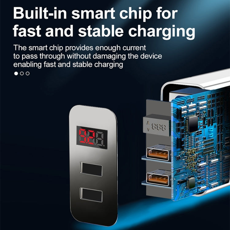 Carregador Rápido F002C QC3.0 USB + USB 2.0 com Ecrã Digital LED e Cabo de Dados USB para Type-C, Ficha UE + Cabo Type-C