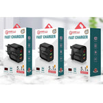 Carregador Rápido F002C QC3.0 USB + USB 2.0 com Ecrã Digital LED e Cabo de Dados USB para Type-C, Ficha Reino Unido + Cabo Type-C