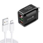 F002C Carregador Rápido USB QC3.0 + USB 2.0 com Ecrã Digital LED e Cabo de Dados USB para 8 Pinos, Ficha US, Ficha US + Cabo 8 Pinos