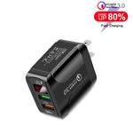 F002C Carregador Rápido USB QC3.0 + USB 2.0 com Ecrã Digital LED e Cabo de Dados USB para 8 Pinos, Ficha US, Ficha US + Cabo 8 Pinos