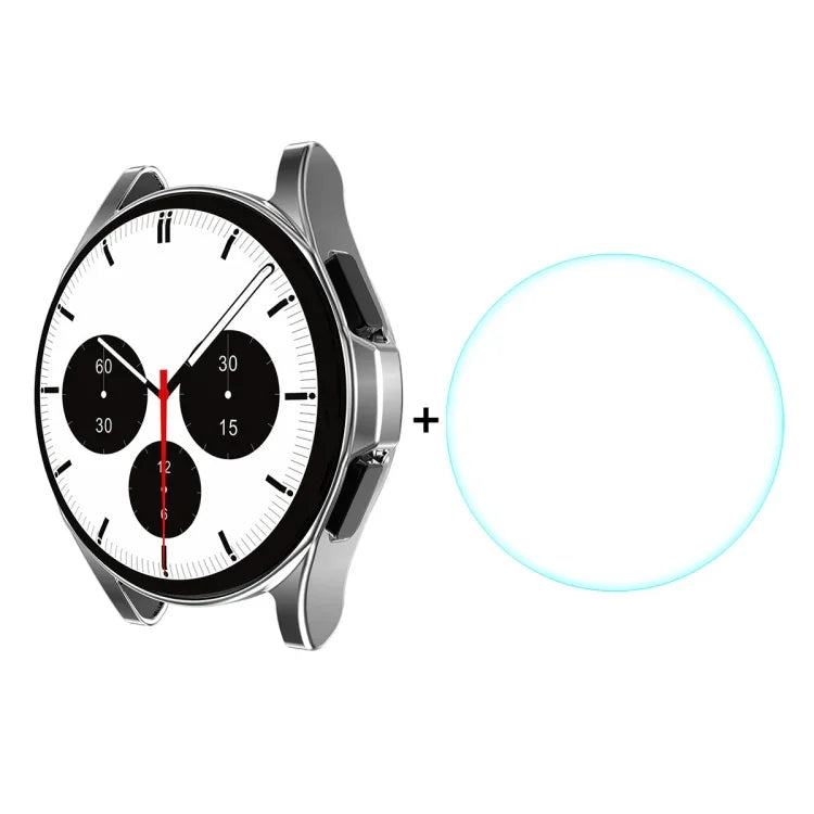 For Samsung Galaxy Watch4 Classic 46mm ENKAY Hat-Prince Full Coverage Electroplate Soft Case TPU HD Clear Cover + Tempered Glass Protector, For Samsung Galaxy Watch4 Classic 46mm