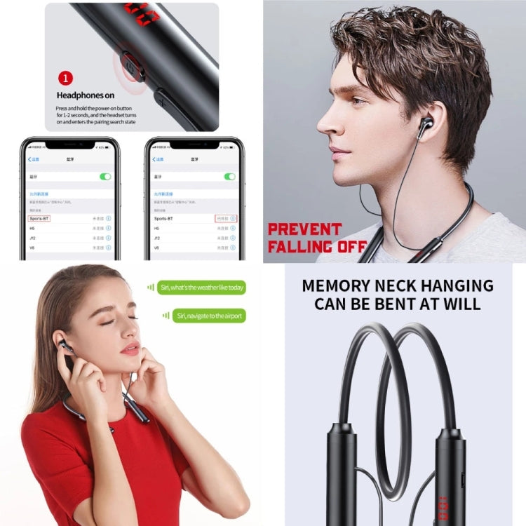 Auricular Estéreo Magnético 960 com Colar e Ecrã LED, Suporta Cartão TF