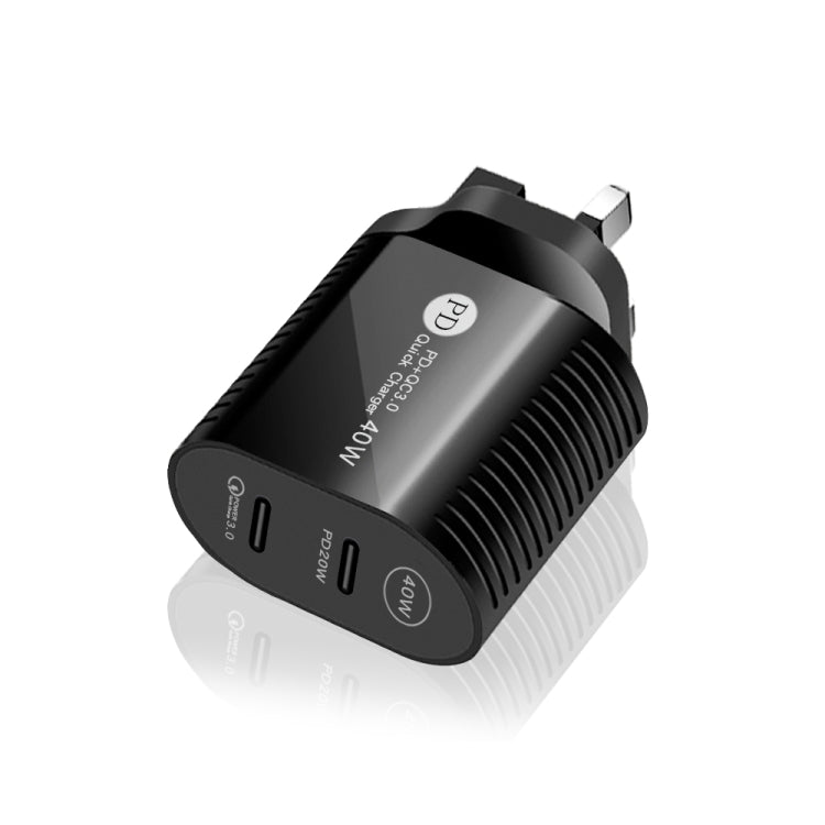 Carregador Rápido 40W com Dupla Porta PD / Type-C e Cabo de Dados Type-C para Type-C, Ficha Reino Unido + Cabo Type-C para Type-C