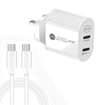 Carregador Rápido 40W com Dupla Porta PD / Type-C e Cabo de Dados Type-C para Type-C, Ficha Reino Unido + Cabo Type-C para Type-C