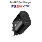 Carregador Rápido PD / Type-C de Porta Dupla 40W com Cabo de Dados Type-C para 8 Pinos, Ficha EU, Ficha EU + Cabo Type-C para 8 Pinos