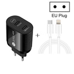Carregador Rápido PD / Type-C de Porta Dupla 40W com Cabo de Dados Type-C para 8 Pinos, Ficha EU, Ficha EU + Cabo Type-C para 8 Pinos