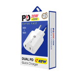 Carregador Rápido PD / Type-C de Porta Dupla 40W com Cabo de Dados Type-C para 8 Pinos, Ficha EU, Ficha EU + Cabo Type-C para 8 Pinos