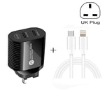 Carregador Rápido PD / Type-C de Porta Dupla 40W com Cabo de Dados Type-C para 8 Pinos, Ficha UK, Ficha UK + Cabo Type-C para 8 Pinos