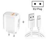 Carregador Rápido Portátil Mini CS-20W PD3.0 + QC3.0 com Duas Portas e Cabo USB 3A para Type-C, Carregador + Cabo USB para Type-C