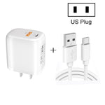 Carregador Rápido Portátil Mini CS-20W PD3.0 + QC3.0 com Duas Portas e Cabo USB 3A para Type-C, Carregador + Cabo USB para Type-C