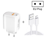 Carregador Rápido Portátil Mini CS-20W PD3.0 + QC3.0 com Duas Portas e Cabo de Dados USB 3A para 8 Pinos, Carregador + Cabo USB para 8 Pinos
