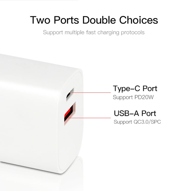 Carregador Rápido Portátil Mini CS-20W PD3.0 + QC3.0 com Duas Portas e Cabo de Dados USB 3A para 8 Pinos, Carregador + Cabo USB para 8 Pinos