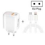 Carregador Rápido Portátil Mini CS-20W PD3.0 + QC3.0 com Duas Portas e Cabo de Dados Tipo-C 3A para 8 Pinos, Carregador + Cabo Tipo-C para 8 Pinos