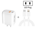 Carregador Rápido Portátil Mini CS-20W PD3.0 + QC3.0 com Duas Portas e Cabo de Dados Tipo-C 3A para 8 Pinos, Carregador + Cabo Tipo-C para 8 Pinos