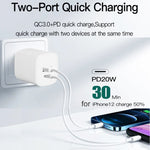 Carregador Rápido Portátil Mini CS-20W PD3.0 + QC3.0 com Duas Portas e Cabo de Dados Tipo-C 3A para 8 Pinos, Carregador + Cabo Tipo-C para 8 Pinos