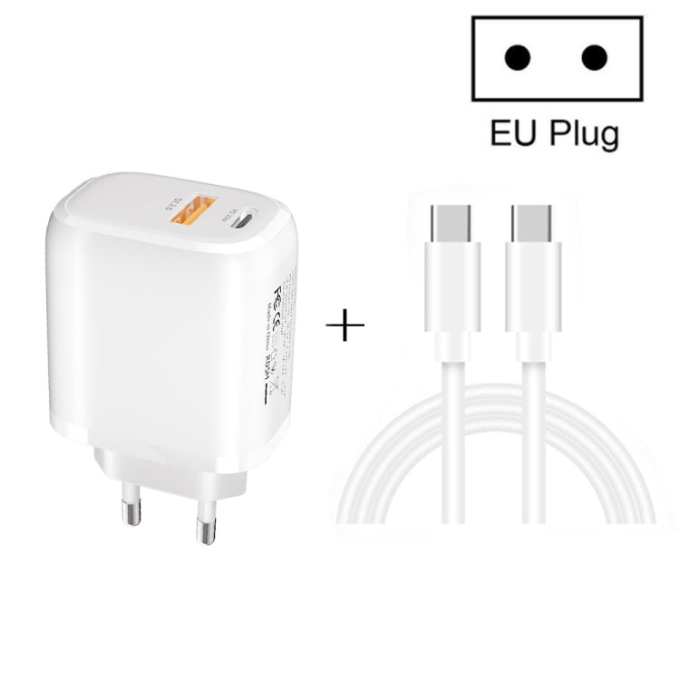 Carregador Rápido Portátil Mini CS-20W PD3.0 + QC3.0 com Duas Portas e Cabo Type-C 3A para Type-C, Carregador + Cabo Type-C para Type-C