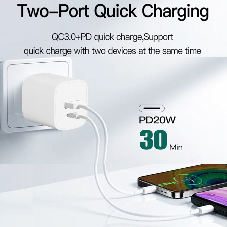 Carregador Rápido Portátil Mini CS-20W PD3.0 + QC3.0 com Duas Portas e Cabo Type-C 3A para Type-C, Carregador + Cabo Type-C para Type-C
