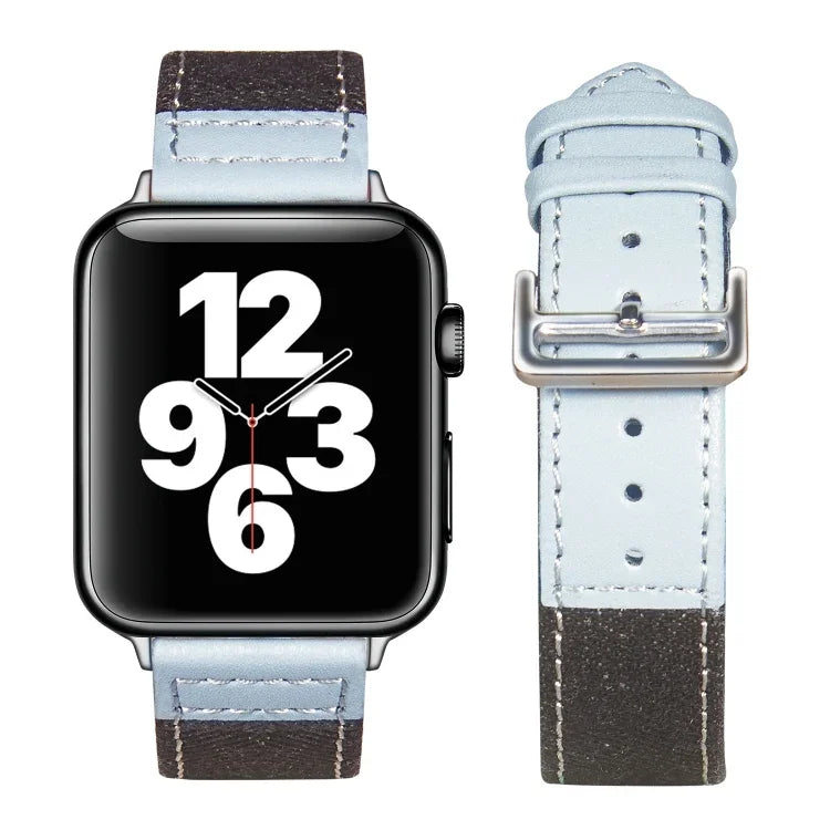 Pulseira de Couro com Fivela Prateada Para Apple Watch Series, 7 41mm / 6&SE&5&4 40mm / 3&2&1 38mm, 7 45mm / 6&SE&5&4 44mm / 3&2&1 42mm