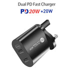 Carregador Rápido 40W de Dupla Porta PD USB-C / Tipo-C 002 para Série iPhone / iPad, Ficha Reino Unido, Ficha Reino Unido
