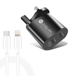 Carregador Rápido 40W de Dupla Porta PD / Tipo-C 002 com Cabo de Dados USB-C para 8 Pinos, Ficha Reino Unido, Ficha Reino Unido + Cabo Tipo-C para 8 Pinos