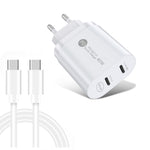 Carregador USB-C / Type-C 40W PD3.0 com Dupla Porta 002 e Cabo de Dados Type-C para Type-C, Ficha UE + Cabo Type-C para Type-C