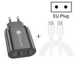 Carregador USB-C / Type-C 40W PD3.0 com Dupla Porta 002 e Cabo de Dados Type-C para Type-C, Ficha UE + Cabo Type-C para Type-C