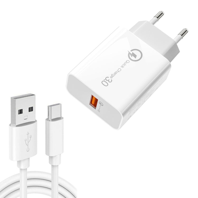 Carregador USB de porta única APD-2003 18W QC3.0 com cabo de dados USB para Type-C de 1m, ficha EU + cabo USB para Type-C, ficha US + cabo USB para Type-C